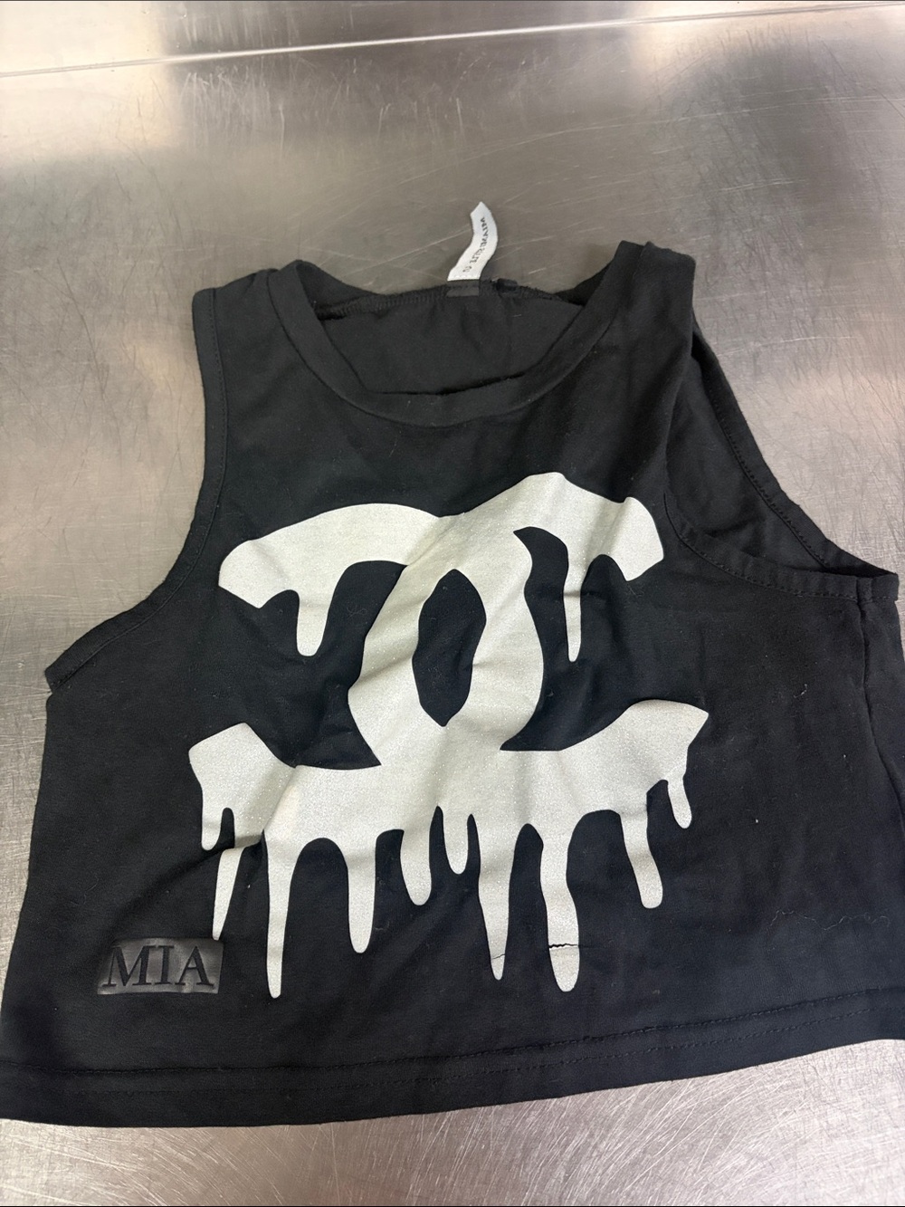 MIA Black Cropped Tank with White Drip Logo